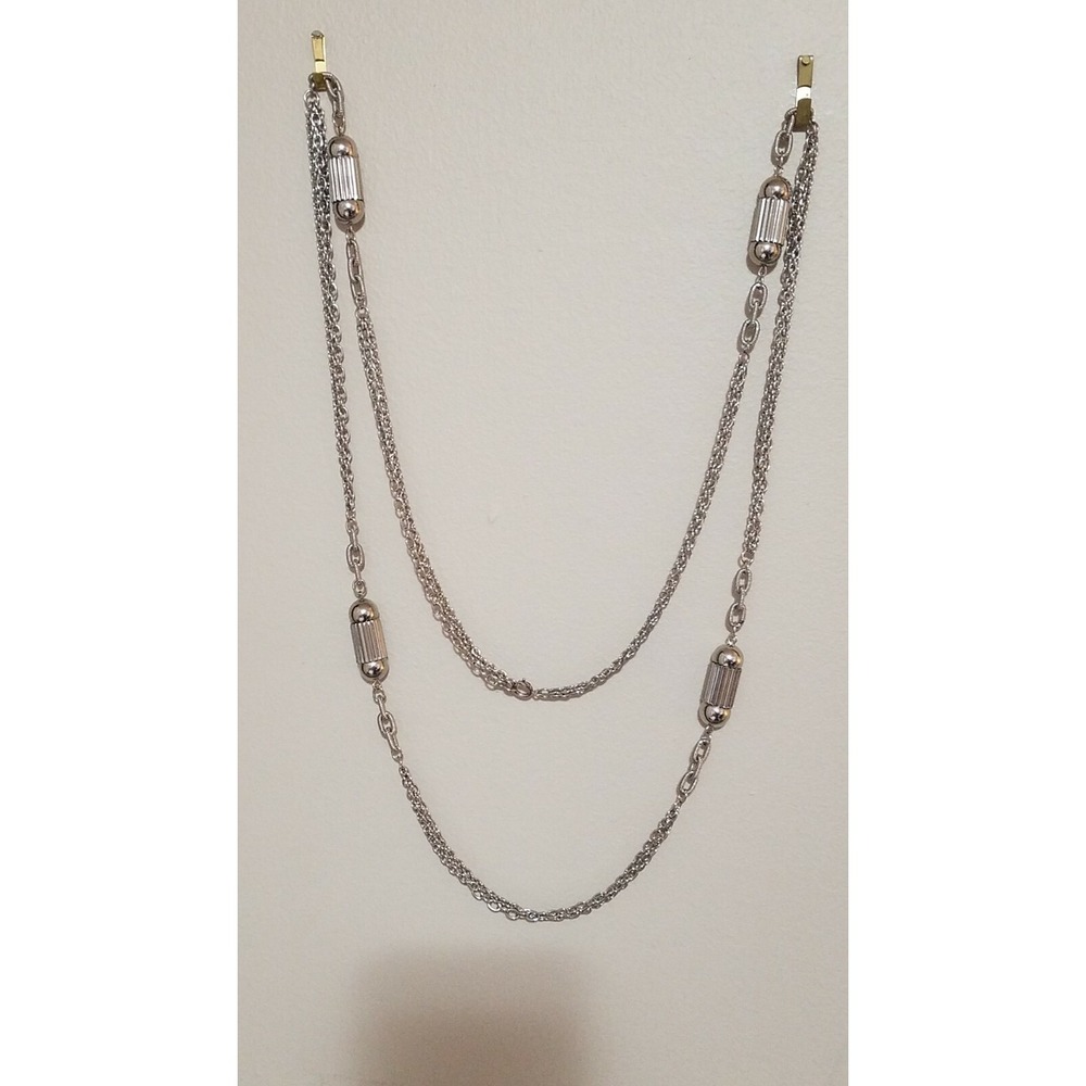 Nice Vintage Silvertone Necklace with 4 BARREL Design Embellishments - 48" Long